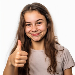 Girl with Two Thumbs Raised as a Sign of Positivity