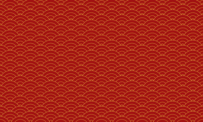 Red seigaiha or fish scale pattern. Vector Repeating Texture.