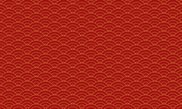Red seigaiha or fish scale pattern. Vector Repeating Texture.