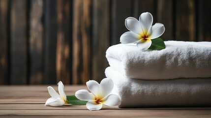 Fototapeta na wymiar Towel spa beauty women massage with Frangipani flowers