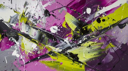 Abstract painting with Shapes of a Broken Window Background - Splashes of Abstract Paint all around - Colors Mauve, Lime Green, Grey and White Wallpaper created with Generative AI Technology