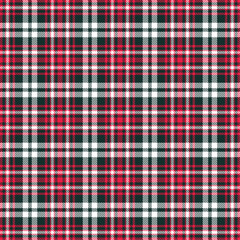 Plaid fabric pattern. Black, red, white, seamless background for weaving, clothing designs, skirts, pants or decorations. Vector illustration.