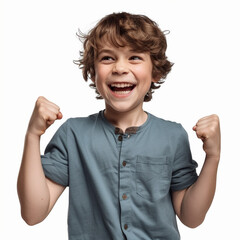 Boy Clenching His Fists in a Sign of Victory