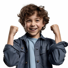 Boy Clenching His Fists in a Sign of Victory