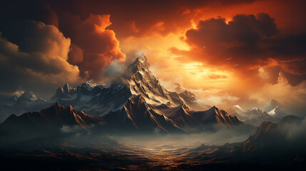 Fototapeta premium Epic_mountain_silhouetted_by_golden_hour_sun