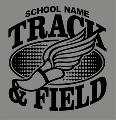 track and field team design with winged foot for school, college or league sports