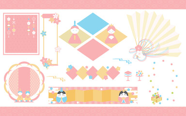 ポップなひなまつりのフレーム　見出し　タイトルセット14　文字なし