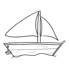 boat on the sea illustration outline vector