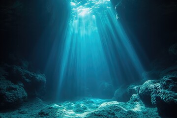 Fototapeta premium Underwater scene with soft light filtering through, showcasing the depth and mystery of the ocean