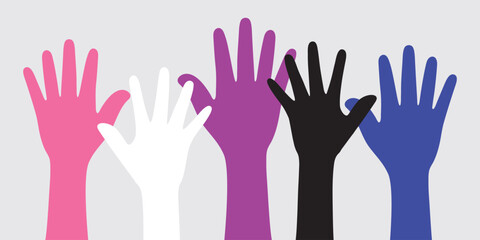 Silhouette of pink, white, purple, black and blue colored hands as the colors of the genderfluid flag. Flat design illustration.	