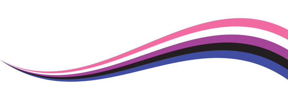 Pink, white, purple, black and blue colored curved line icon, as the colors of the genderfluid flag. LGBTQI concept. Flat vector illustration. © K Ching Ching