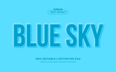 Blue Sky 3D Embossed Editable Text Effect, Editable Font Style Premium Vector