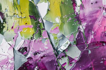 Abstract painting with Shapes of a Broken Window Background - Splashes of Abstract Paint all around - Colors Mauve, Lime Green, Grey and White Wallpaper created with Generative AI Technology