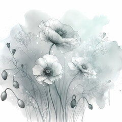 abstract floral background with outline of poopy flowers