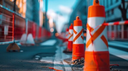 Road Repair, City Street, Building, Safety Red and White Fence