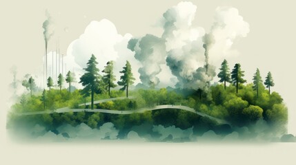 Illustration design of dense tropical rainforests, the world's lung oxygen reserves that must be protected. Poster template.