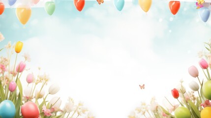 Spring time theme border frame copy space text template, decorated with beautiful blooming flowers.