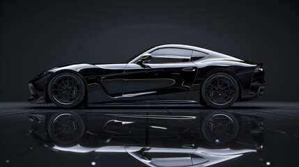 Black luxury sports car.Generic brandless black car , generative ai