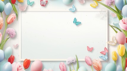 Naklejka na ściany i meble Spring time theme border frame copy space text template, decorated with beautiful blooming flowers.