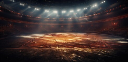 Empty arena with dynamic lighting, space for text - obrazy, fototapety, plakaty