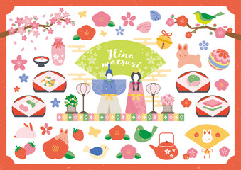 ハンコ風 ひなまつりイラストセット