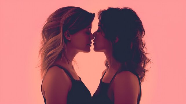 Lesbian couple kissing. Homosexual couple.