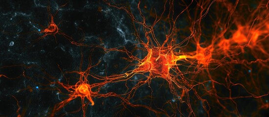Apical dendrite structure of cortical pyramidal neurons with spines and bifurcation revealed by Golgi silver chromate technique. - obrazy, fototapety, plakaty