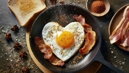 Heart-shaped Egg with Bacons