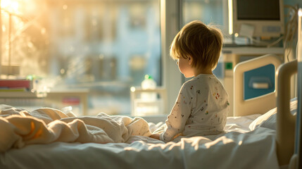 Child in Hospital Bed, Health Concept and Medical Care