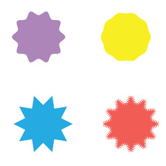  Set of vector starburst, sunburst badges. Different color. Simple flat style Vintage labels. Colored stickers 3 2 1 0