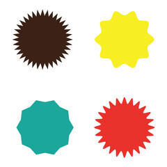  Set of vector starburst, sunburst badges. Different color. Simple flat style Vintage labels. Colored stickers 7 5 7 8