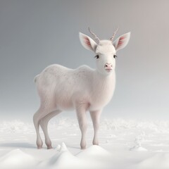 Cute beautiful white deer in the snow pastel color AI Generative Art