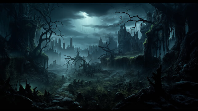 dark forest panorama fantasy landscape