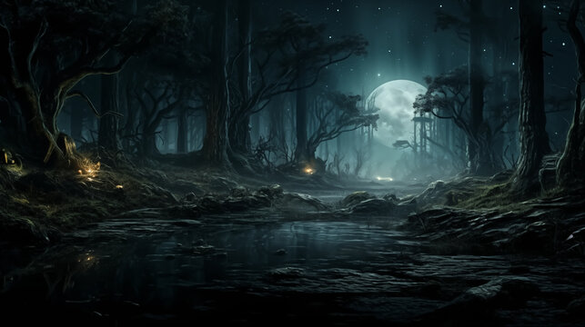 dark forest panorama fantasy landscape
