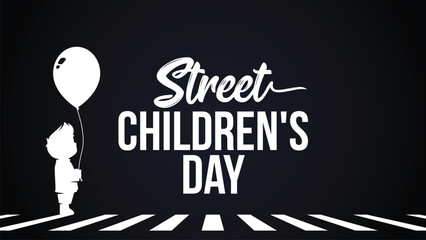 Street Children's Day Illustration Vector Design Template for Backgrounds, Banner, Social Media Post, Book Cover, and Poster Design with Text and Kids Illustration holding a balloon in the street.