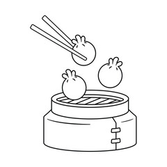 Illustration vector of Dimsum on the steamer chinese food illustration Coloring Book Design style isolated white background
