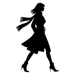 minimal business man and woman walking forward in winter clothing pose vector silhouette