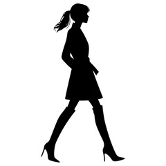 Fototapeta premium minimal business man and woman walking forward in winter clothing pose vector silhouette