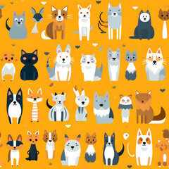 Obraz na płótnie Canvas Cartoon animal colorful drawing seamless element pattern and background