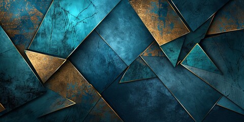 Background that has Gold and Blue Design in the style of Rustic Futurism - Sharp Edges Mysterious Turquoise and Bronze Hard Edged Geometric Wallpaper created with Generative AI Technology - obrazy, fototapety, plakaty
