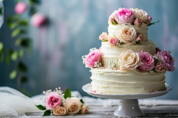 Obraz na płótnie Canvas Rustic wedding cake with copy space.