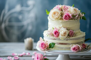 Obraz na płótnie Canvas Rustic wedding cake with copy space.