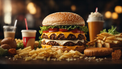 Obraz na płótnie Canvas burger and fries on a table