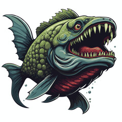 Big fish monster with sharp teeth vector illustrations
