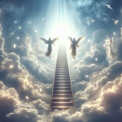 ladder step to the sky to paradise heaven last travel death angles - ai generated