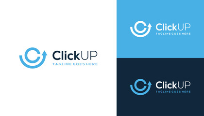 Circular Initial Letter CU U C UC with Simple Up Arrow Line Art Logo Design - obrazy, fototapety, plakaty