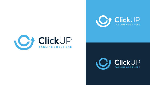 Circular Initial Letter CU U C UC with Simple Up Arrow Line Art Logo Design