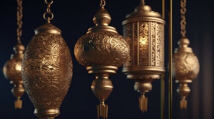 Fototapeta na wymiar Ramadan Kareem background with hanging islamic lamps