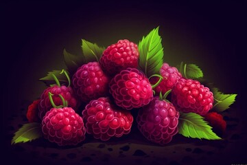 Fresh organic boysenberry on dark background, horizontal illustration. Healthy vegetarian diet. Generative AI