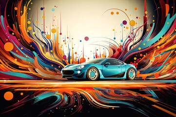 futuristic sport car neon oil painting	
